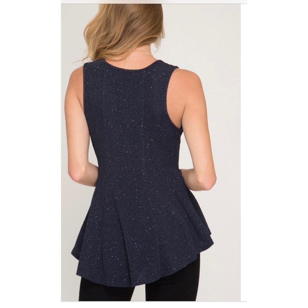 Navy and Silver Glitter Knit Fit & Flare Top S-L - Picture 2 of 5